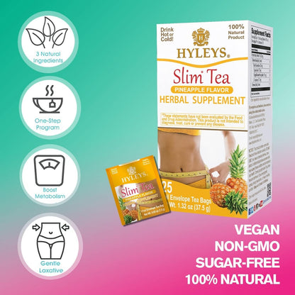 Hyleys Slim Tea Pineapple Flavor - Weight Loss Herbal Supplement Cleanse and Detox - 25 Tea Bags (1 Pack)
