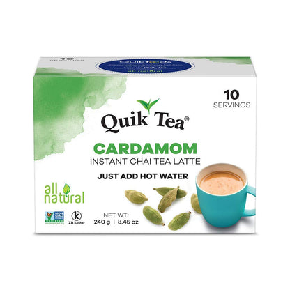 QuikTea Cardamom Chai Tea Latte - 40 Count (4 Boxes of 10 Each) - All Natural Preservative Free Authentic Instant Chai from Assam
