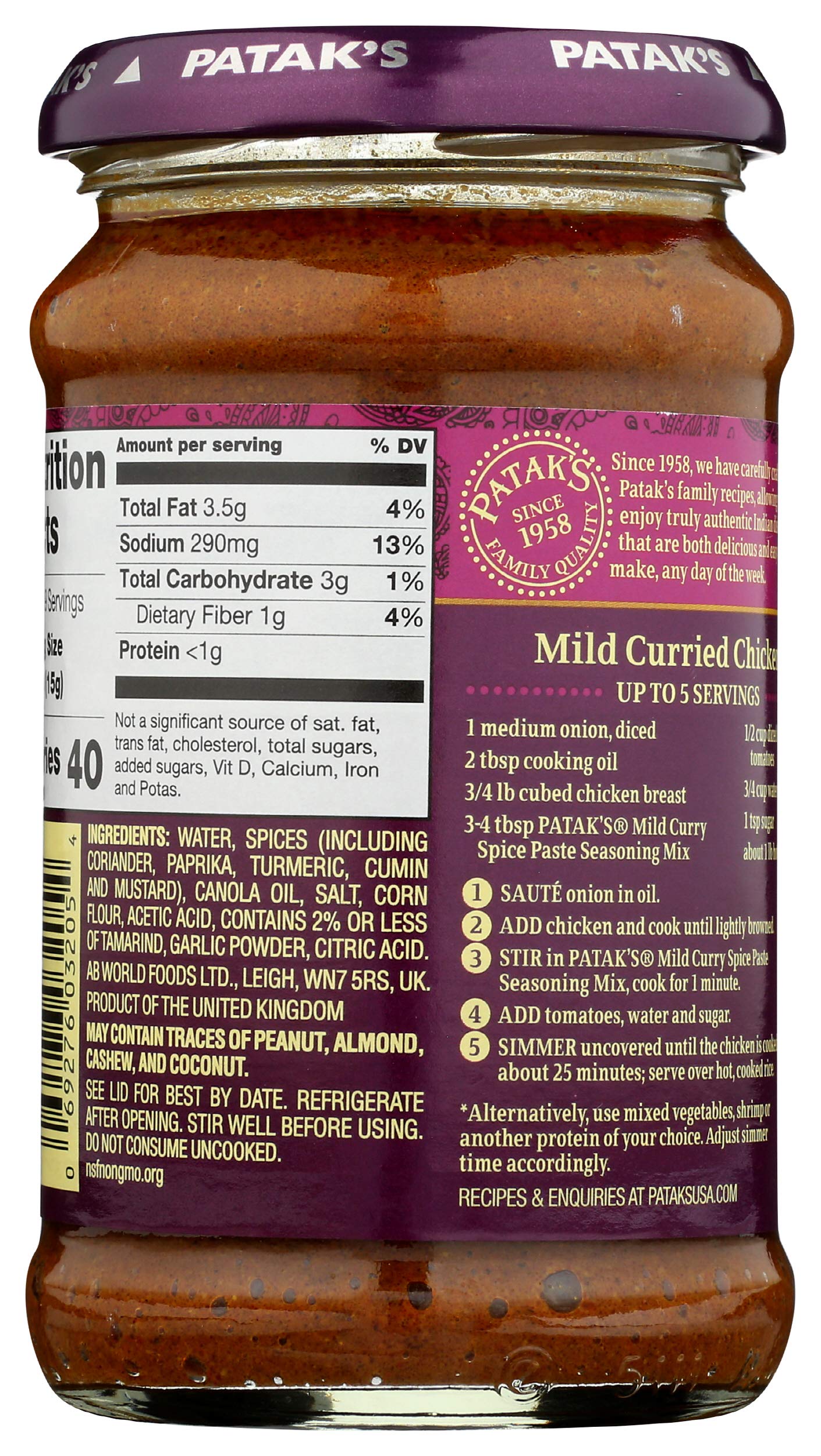 Patak's Mild Curry Paste 10 oz - Pickles & Paste