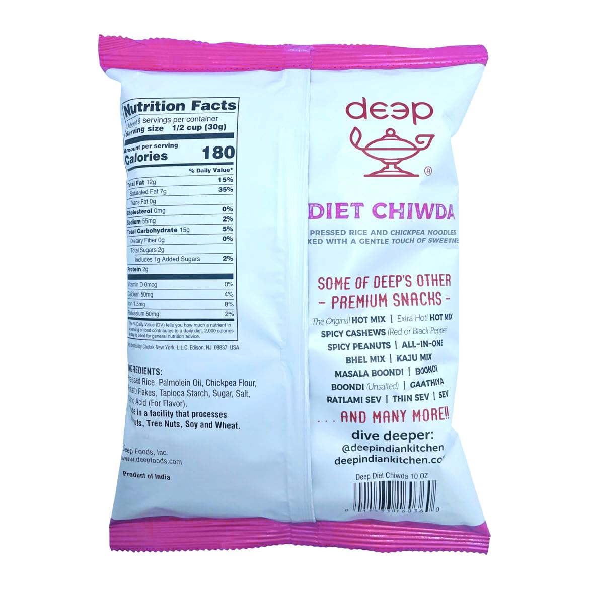 Deep Diet Chiwda Snacks - 100% Natural - 10 oz