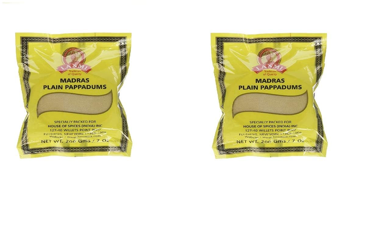 Laxmi Plain Pappadums & Appalam - Choose Quanity - Ships From California (Madras Plain Pappadums ( Yellow Pack ), 2 PACK)