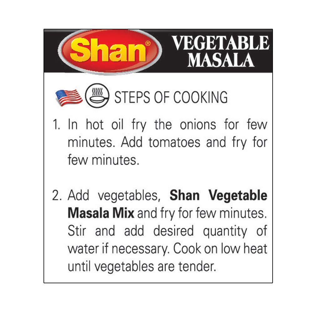 Shan Vegetable Masala Recipe and Seasoning Mix 3.52 oz (100g) - Spice Powder for Spicy Vegetable Curry - Suitable for Vegetarians - Airtight Bag in a Box (Pack of 24)