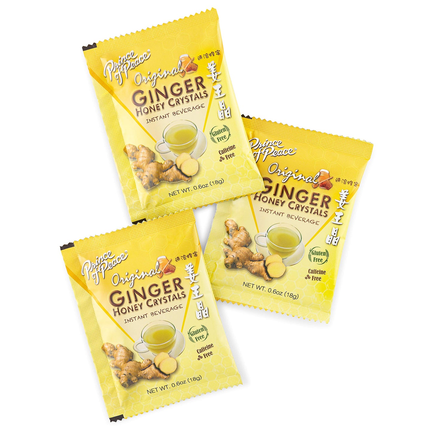 Prince of Peace Instant Lemon Ginger Honey Crystals, 30 Sachets Instant Hot or Cold Beverage Easy to Brew Ginger and Honey Crystals