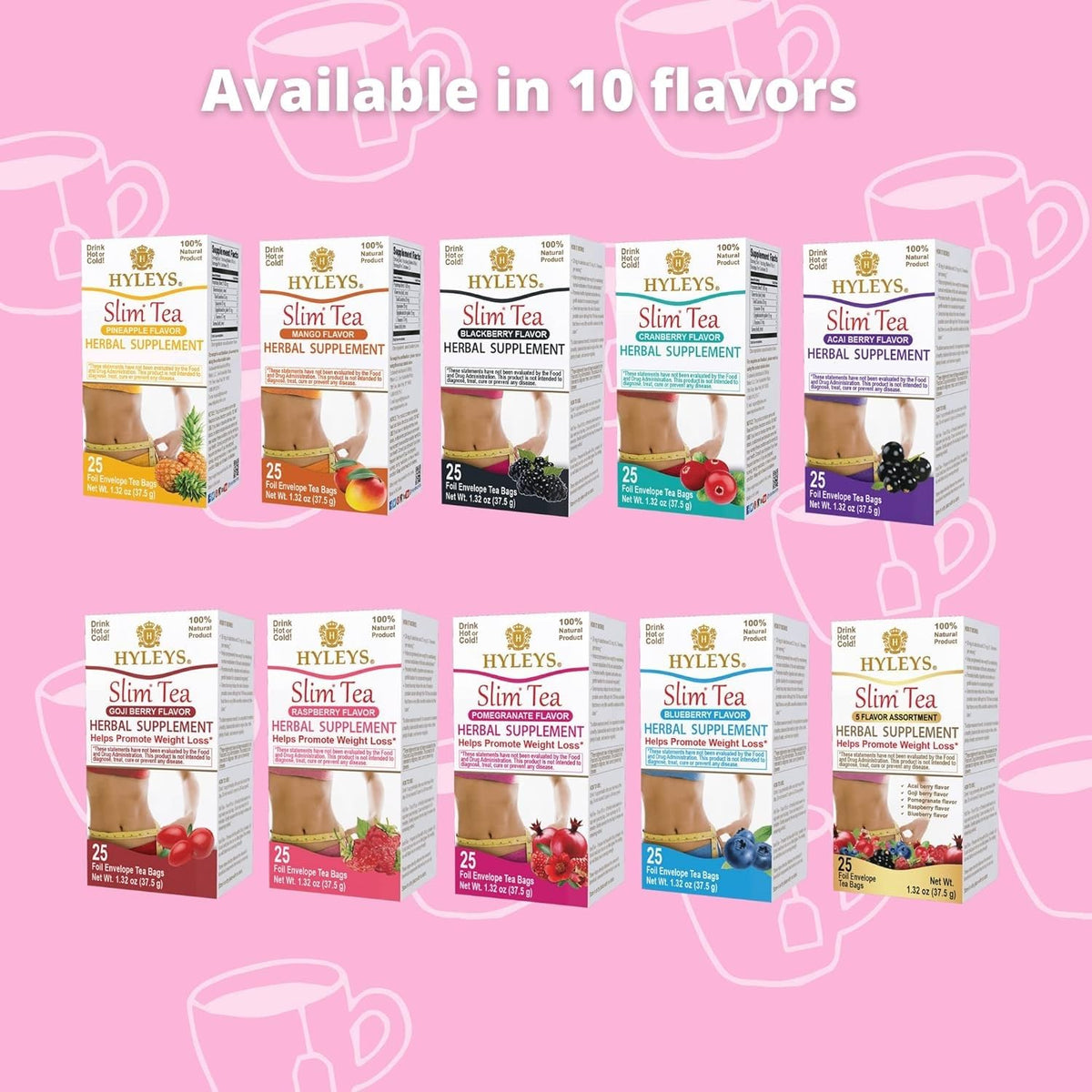 Hyleys Slim Tea Cranberry Flavor - Weight Loss Herbal Supplement Cleanse and Detox - 25 Tea Bags (1 Pack)