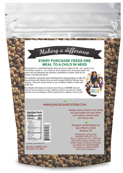 Jiva Organics Organic Kala Chana 2 Pound Bulk Bag - Black Gram, Desi Black Chickpeas, 100% Natural & Non-GMO