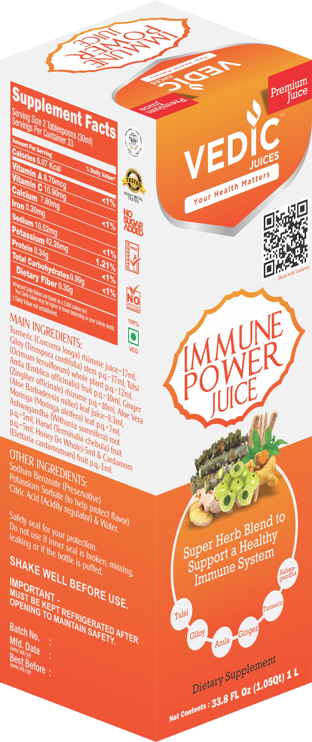USDA Certified Organic Immune Power Juice 1000ML (1 Liter) 100% Organic - Ayurveda & Vitamins