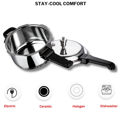 Vinod St. Steel Pressure Cooker 3 Litres - Indian Cookware