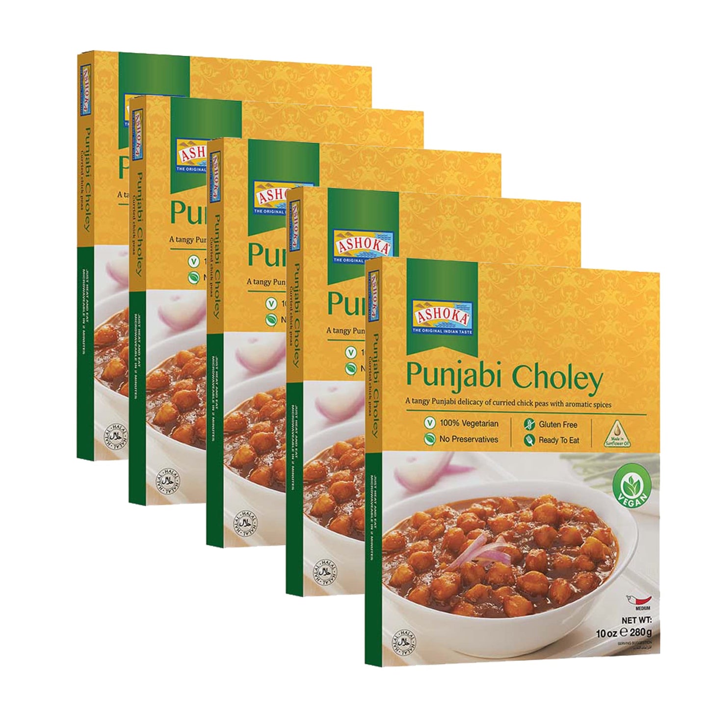 Ashoka Ready to Eat Indian Meals Since 1932, 100% Vegan Chickpeas Curry, All-Natural Traditionally Cooked Indian Food, Plant-Based, Gluten-Free and with No Preservatives, 10 Ounce (Pack of 10)