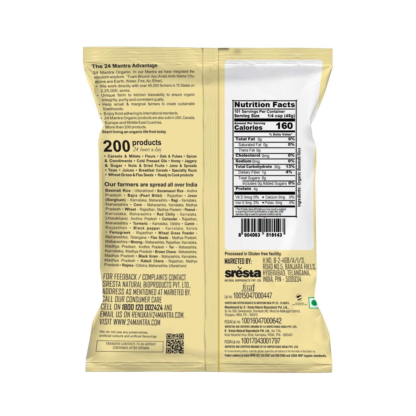 24 Mantra Organic Basmati White Rice 10 lbs