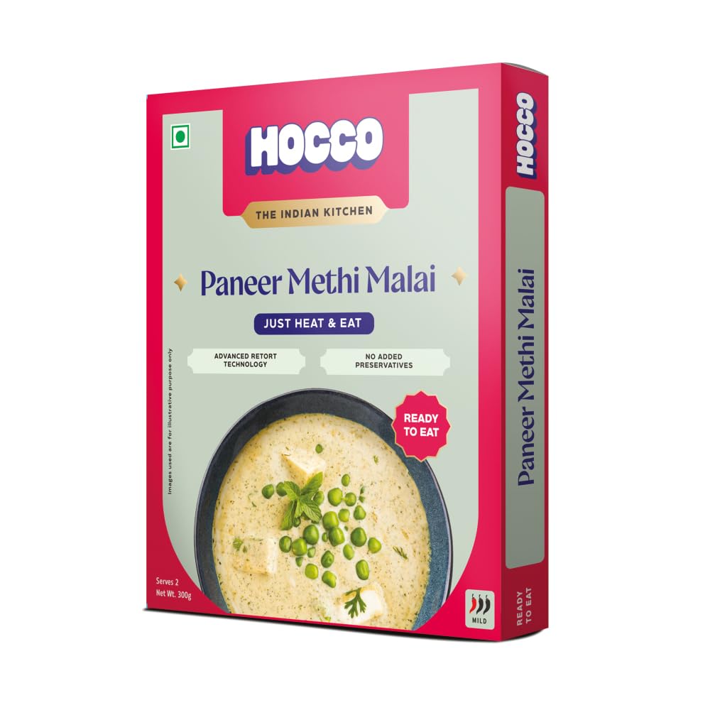 HOCCO Ready to Eat Paneer Sabji | Ready to Cook | No Added Perservatives | Serves 2 People -300 gm (Paneer Methi Malai)