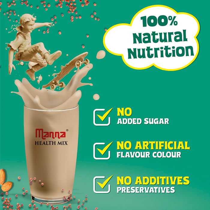 Manna Health Mix | 100% Natural Multigrain Nutrition Drink for Kids | Multi Millet Health Drink Mix Powder 1kg | 14 Natural Ingredients | Millets, Nuts, Cereals & Pulses | Sathu Maavu | Porridge Mix | Without Preservatives & Added Sugars 1Kg Pack 2.2 lb