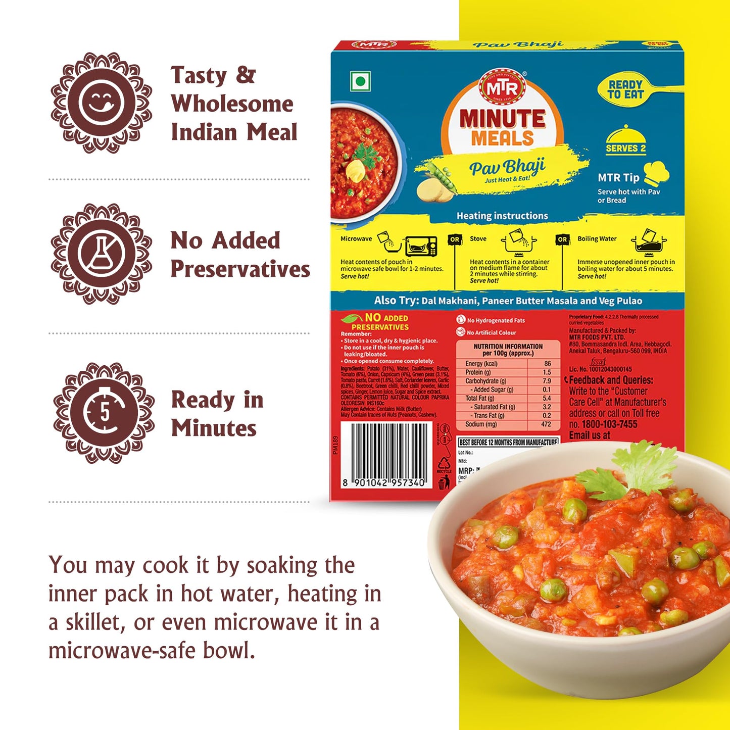 MTR Ready To Eat Pav Bhaji Pack Of 10 (300 Gm Each)