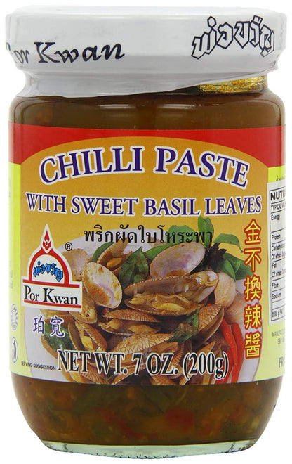 Por Kwan Thai Chili Paste with Sweet Basil Leaves (2 Pack, Total of 14oz)