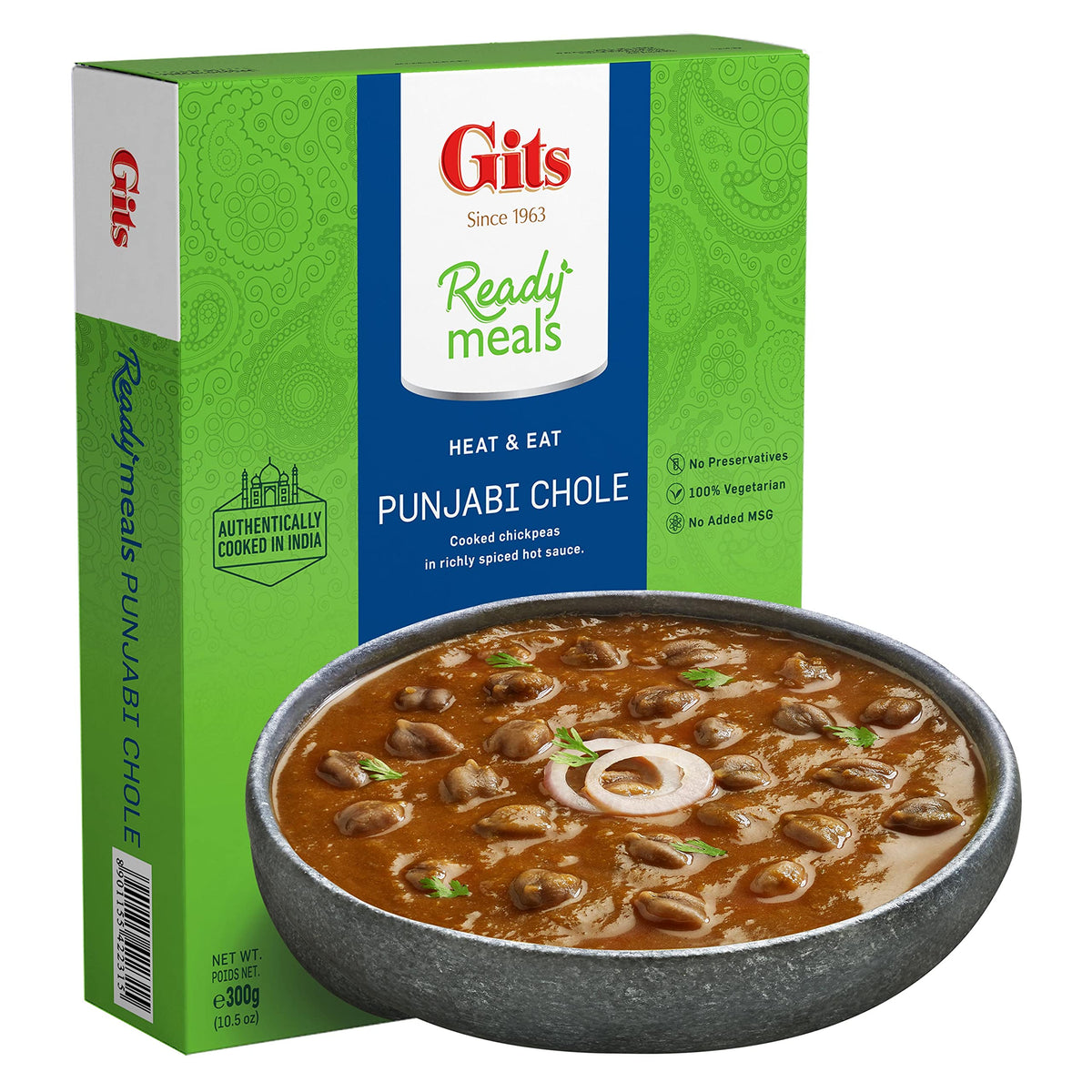 Punjabi Chole - Large Chickpeas cooked in a dark Onion & Tomato gravy with mild spices. Microwave for 1-2 mins. Ready to Eat Entre.