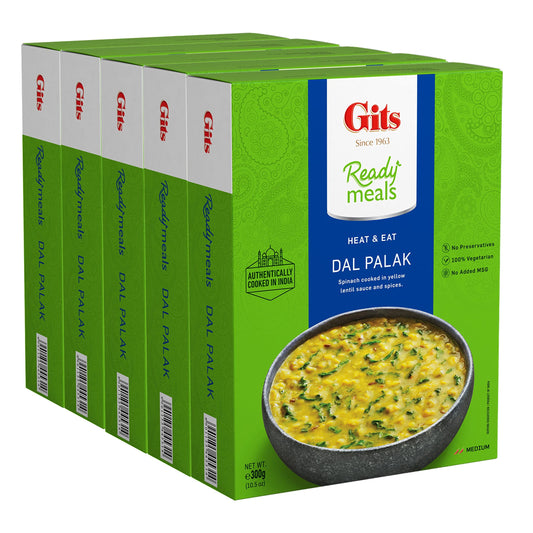 Gits Dal Palak - (Spinach Lentils - Indian Yellow Lentils cooked with fresh Spinach) Ready to eat Entree | 52.5 Oz (5 packs X10.5 Oz each).