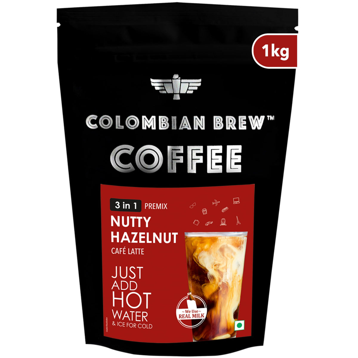 Colombian Brew Nutty Hazelnut Caf Latte, Instant Coffee Powder Pre-mix (3 in 1) 1kg