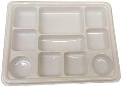 10 Compartment White Disposable Plastic Plates - 100pcs