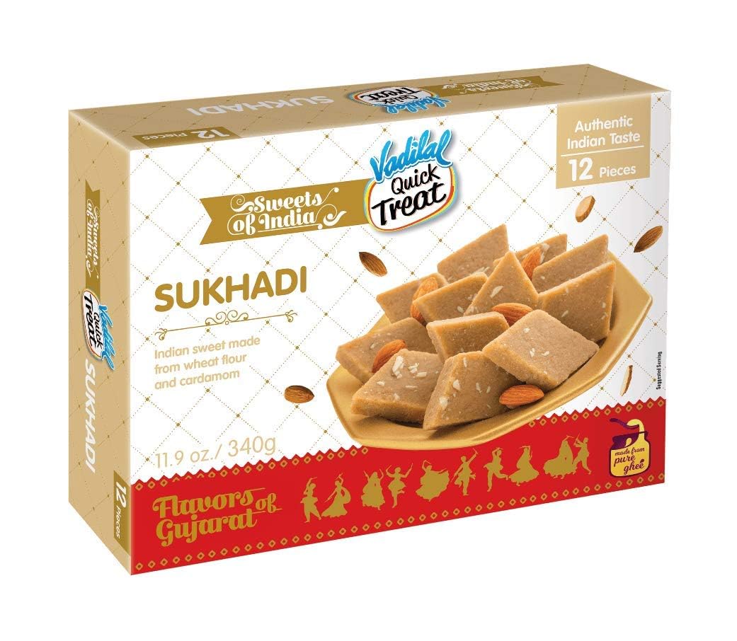 Vadilal Sukhadi 360 Grams (12pcs) Authentic Indian Sweets Made With Wheat Flour & Cardamom.