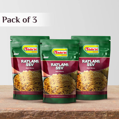 Samrat Namkeen Ratlami Sev Ready To Eat Snacks,Indian Namkeen Snack,Fresh and Crispy -400 gms Pack of 3