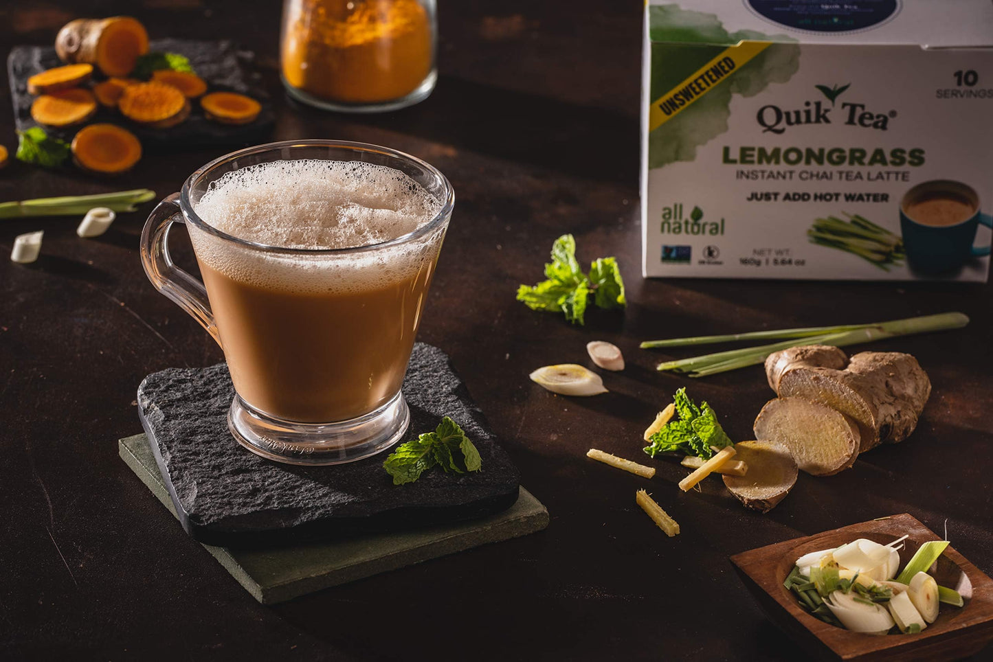 Chai Tea Latte - Unsweetened Lemongrass Chai - 100 Pouches By QuikTea