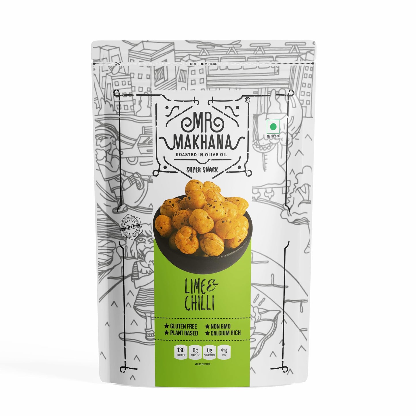 MR Makhana Lime & Chili Flavored Makhana | Super Snack | Roasted | 2.65oz (75g) Family Size