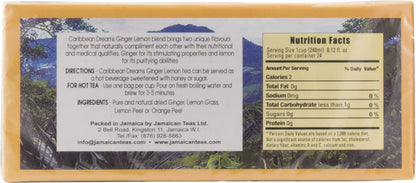 Caribbean Dreams Ginger Lemon Tea, 24 tea bags, Herbal Natural Tea, Caffeine Free, Tea Bags with Lemon & Ginger