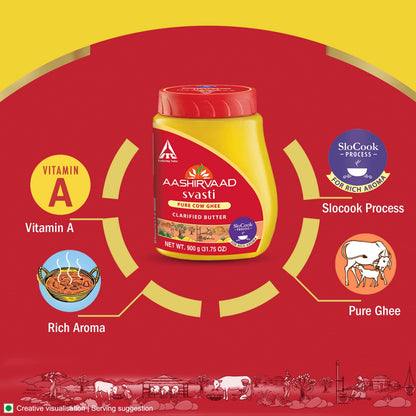 Aashirvaad Svasti Pure Cow Ghee - Clarified Butter with Rich Aroma - 900ml (31.75 OZ)