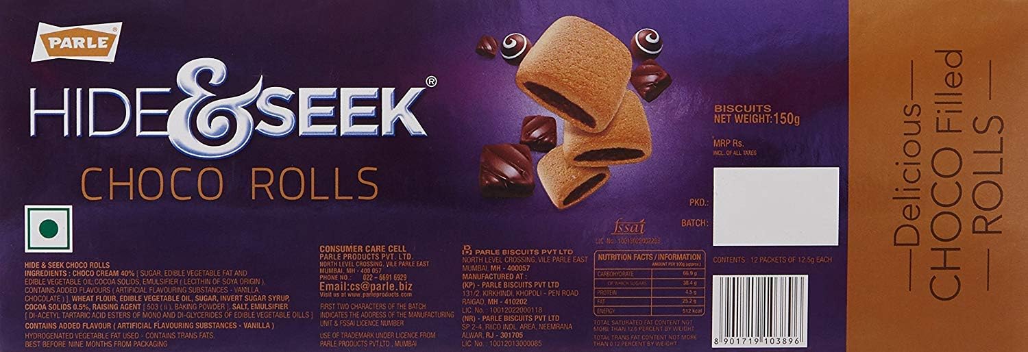 Parle Platina Hide&Seek Choco Roll Cookies Wafers Export Pack 16-Pack (16 x 75 g / 16 x 2.64 oz)