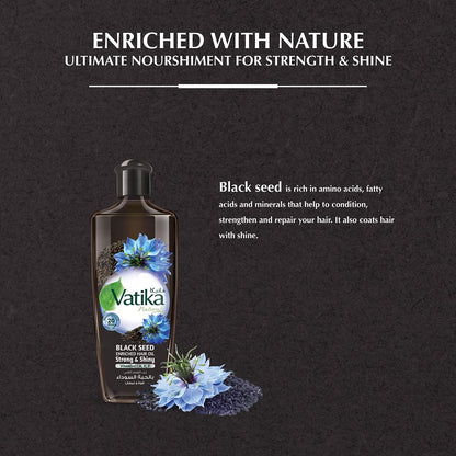 Dabur Vatika Naturals Enriched Hair Oil, Natural Moisturizing, Strengthening and Hair Oil for Healthy Scalp, Nourishing Hair Oil for Soft, Manageable, Smooth & Silky Hair From Root to Tip (Black Seed)