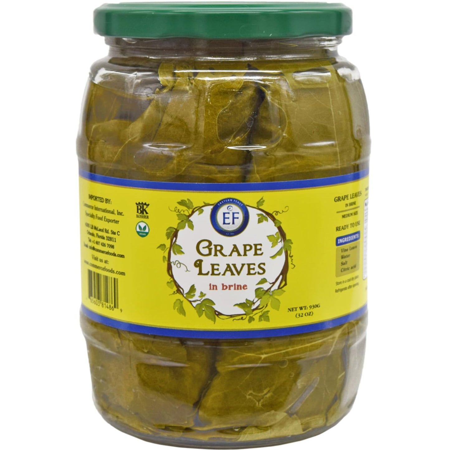 Eastern Feast - Grape Leaves in Brine, 32 oz (930g)