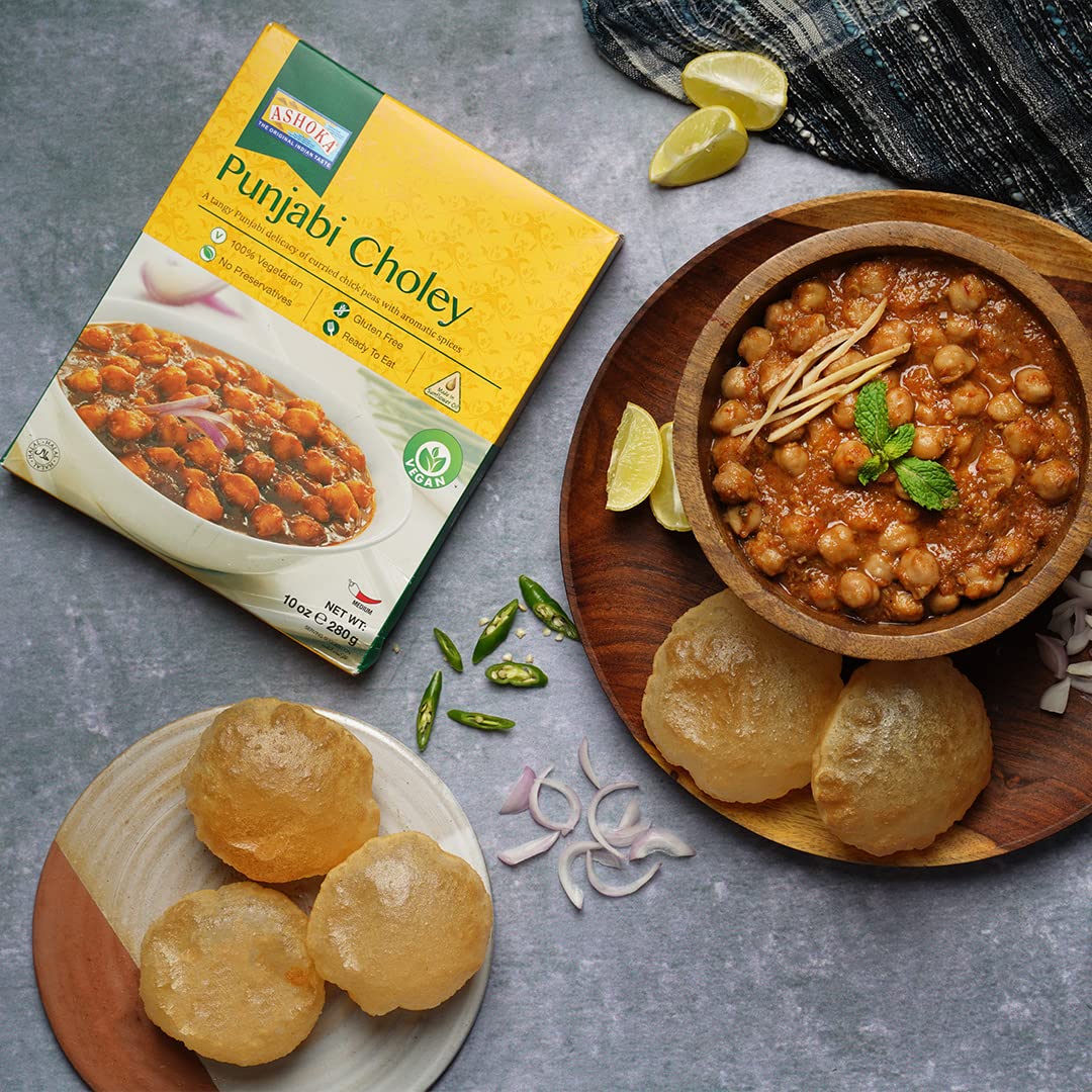 Ashoka Ready to Eat Indian Meals Since 1932, 100% Vegan Chickpeas Curry, All-Natural Traditionally Cooked Indian Food, Plant-Based, Gluten-Free and with No Preservatives, 10 Ounce (Pack of 10)