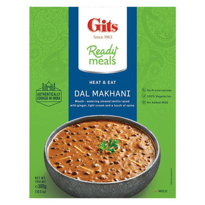 Gits Ready to Eat Dal Makhani - Indian Black & Red Lentils cooked on Tandoor for 12 hours simmered in a thick tomato & creamy base) | Vegetarian | Non-Spicy. Ready to Eat Entre | 52.5 Oz (Pack of 5 X 10.5 Oz each)