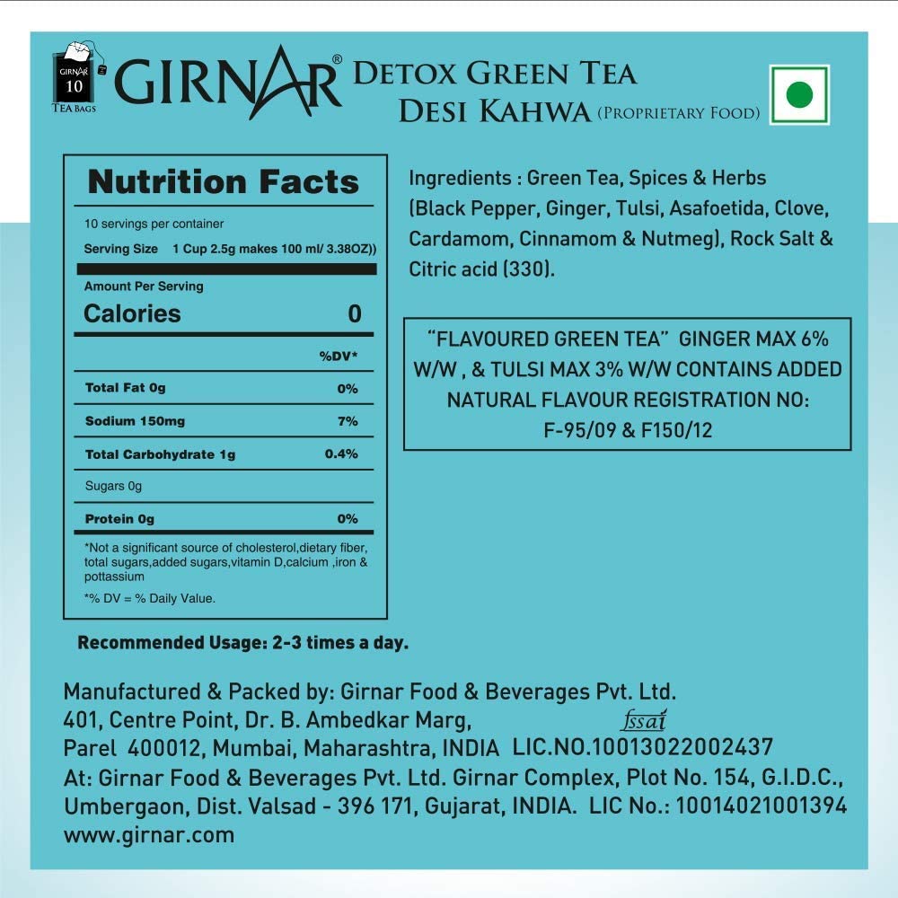Girnar Detox Green Tea, 10 Sachet Pack