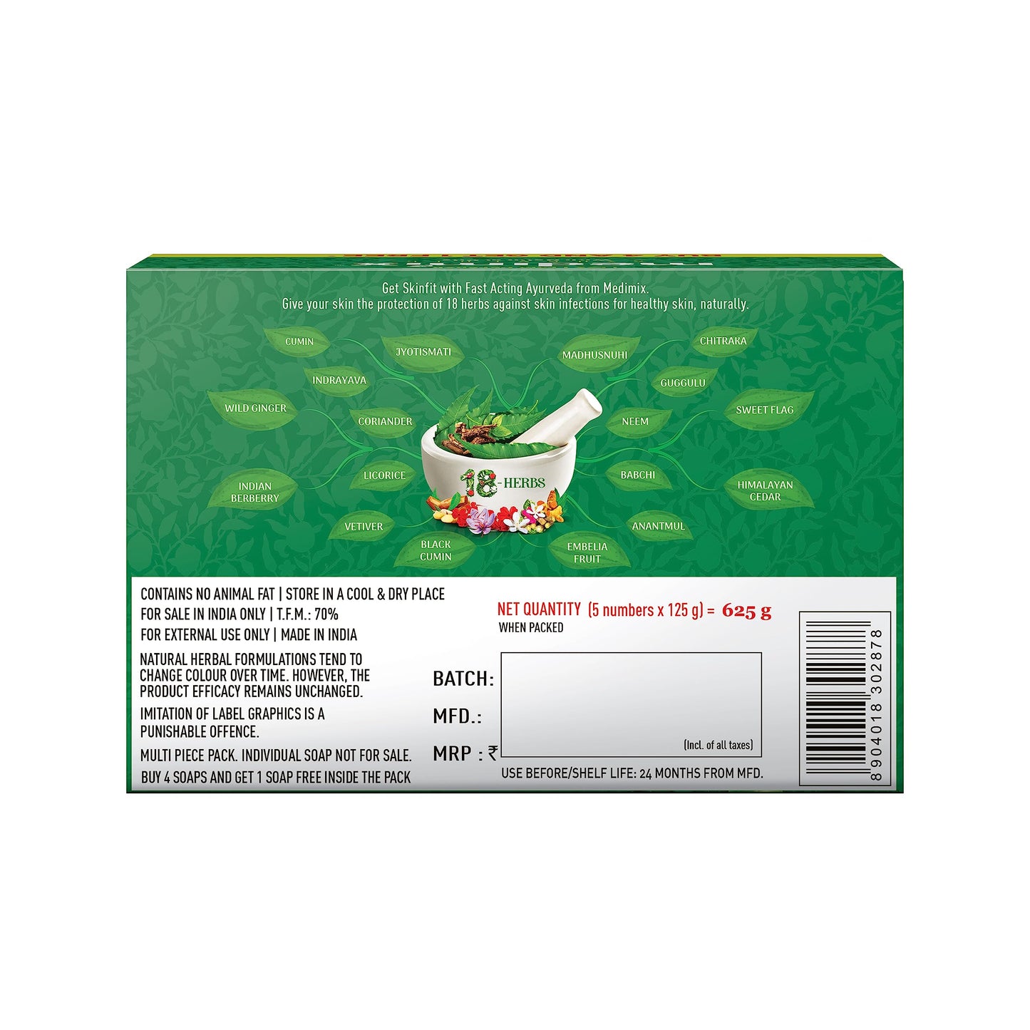 Medimix Ayurvedic Classic 18 Herbs Soap, 125g (Pack Of 5)