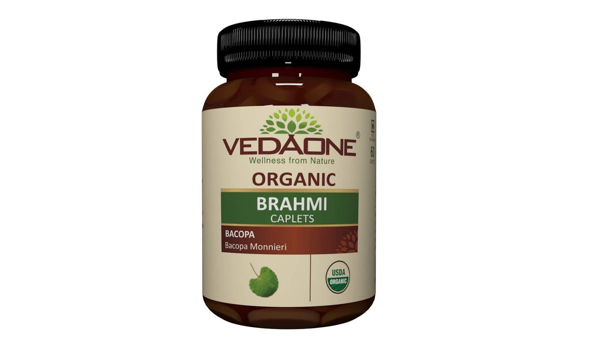 Vedaone Organic Bacopa/Brahmi, 60 Caplets for Mental Alertness, Cognitive Health & Memory Support - Vedaone,White