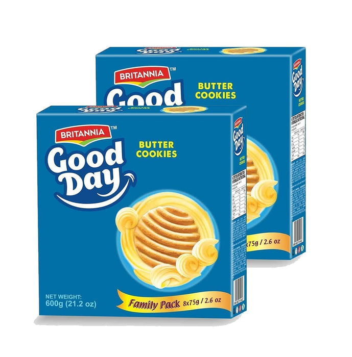 BRITANNIA Good Day Butter Cookies Family Pack 21.2oz (600g) - Breakfast & Tea Time Snacks - Delicious Grocery Cookies - Halal and Suitable for Vegetarians (Pack of 2)