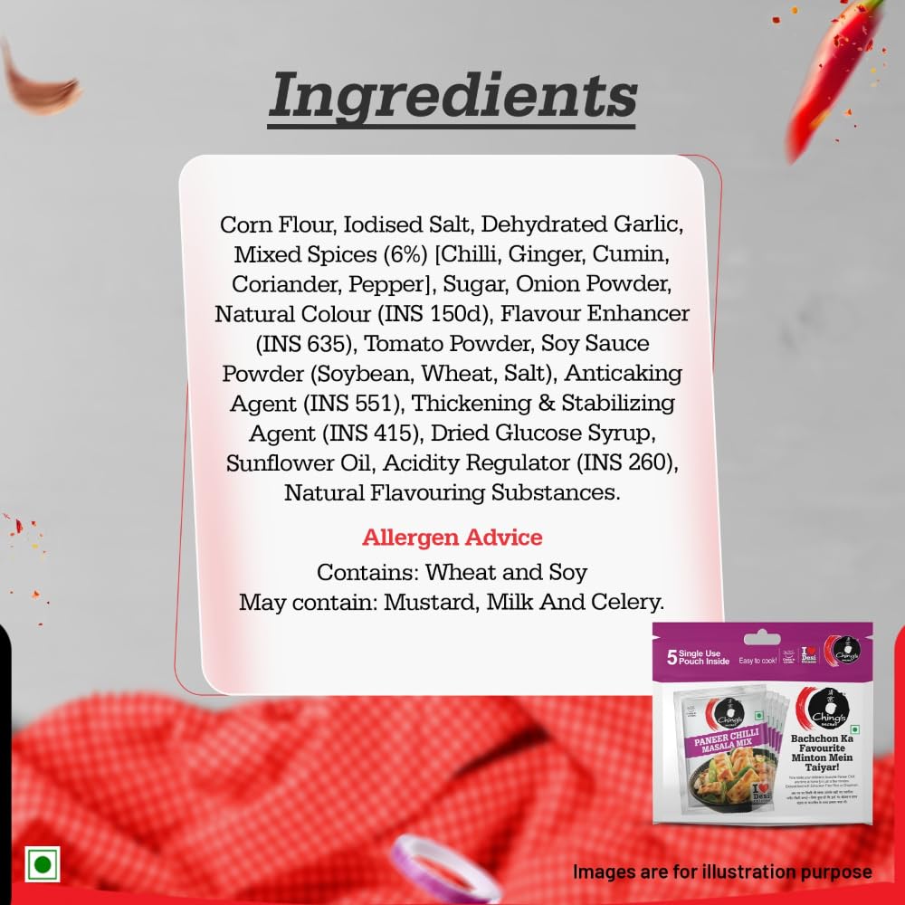 Ching's Secret Paneer Chilli Masala - 5 Single Use Pouch - 100 Gram