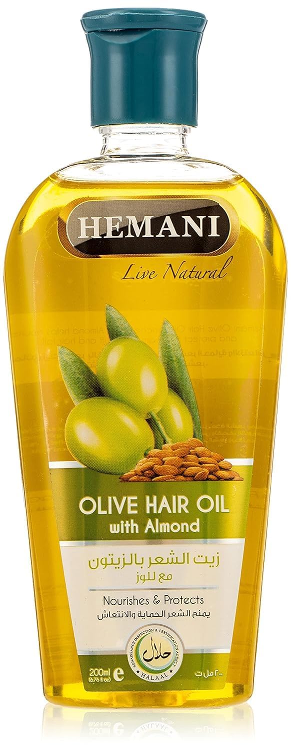 Hemani Hair Oil 200mL (6.76 FL OZ) Natural Solution for Strong and Shiny Hair (Olive with Almond)