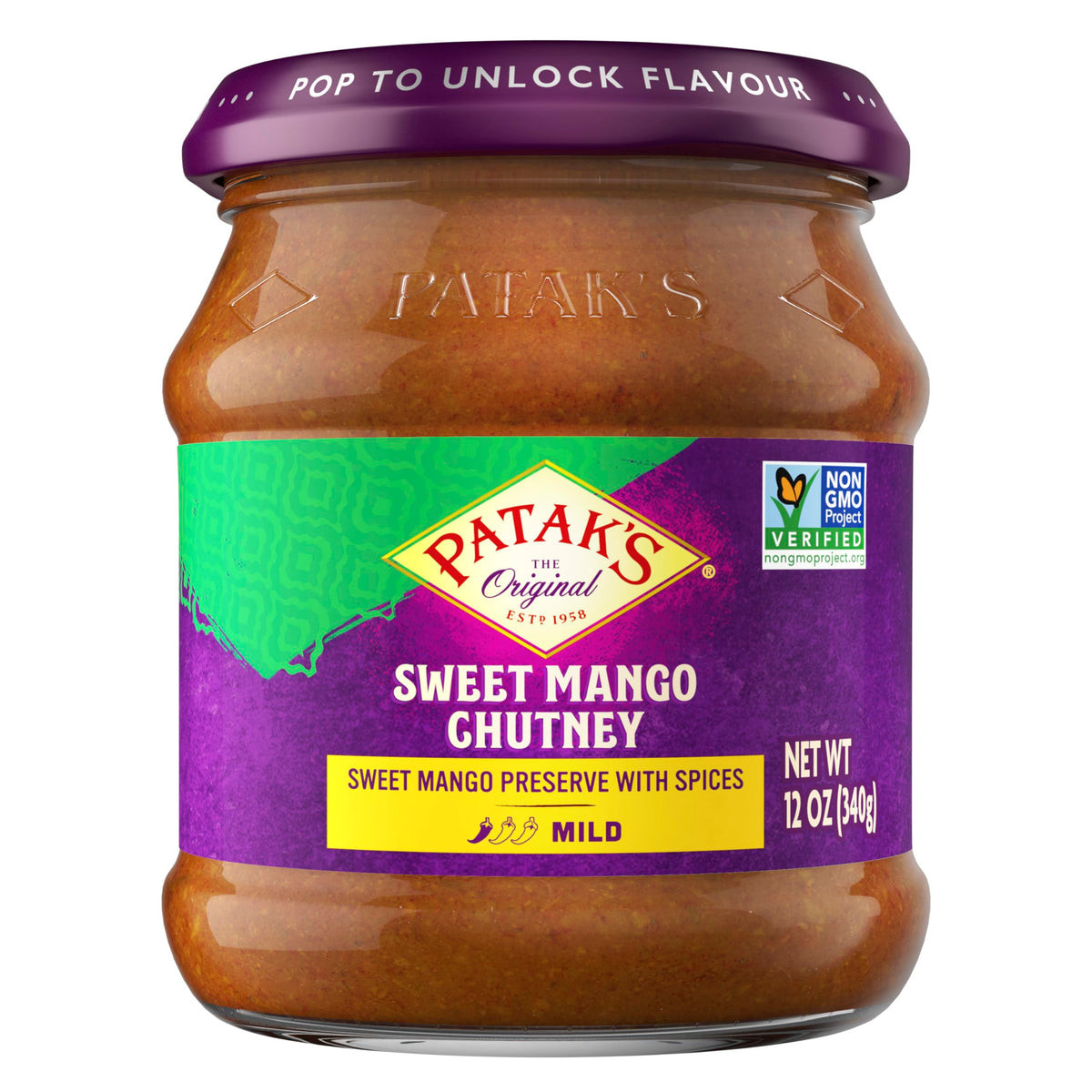 Patak's Sweet Mango Chutney - 12 Oz (Pack of 3) With Mild Mangos, and Spices, No Artificial Flavors or Colors, Gluten Free, Vegetarian Friendly