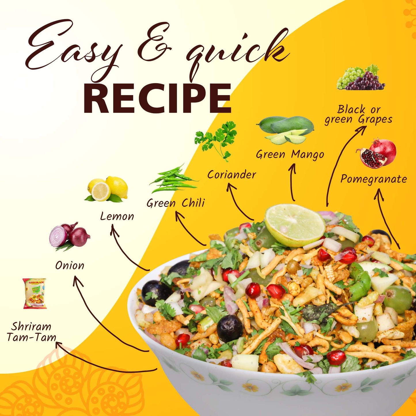 SHRIRAM TAMTAMWALA (Original) Delicious Tamtam Regular Mixture Vadodara Tam Tam Bhel Mix Namkeen 500gm - Snacks & Savory