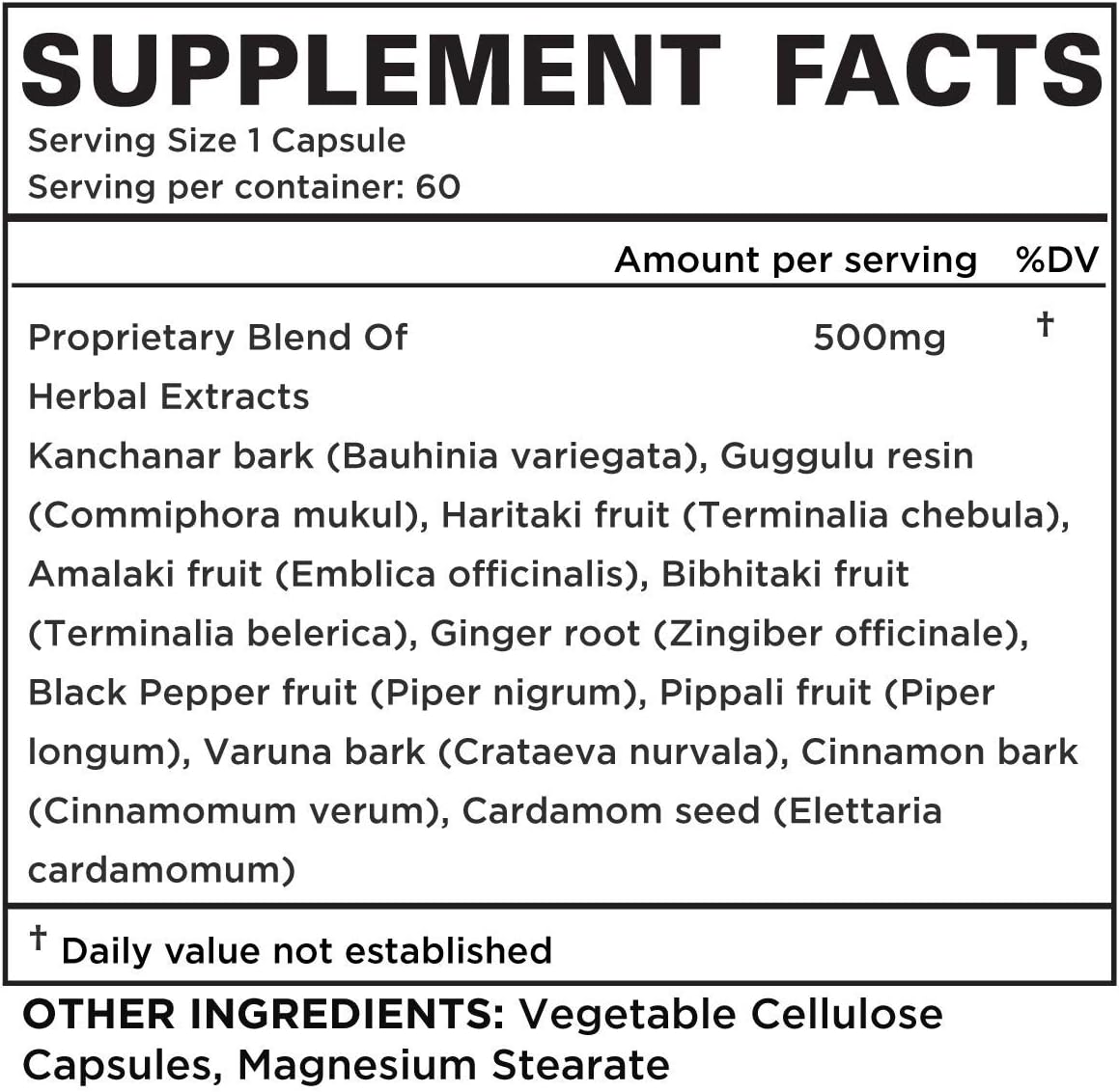 Kanchnar Guggul 500 mg Per Serving Vegetarian Capsules 60 Ct - Supports Healthy Thyroid Function, Healthy Glandular Function and Promote Healthy Weight Management.