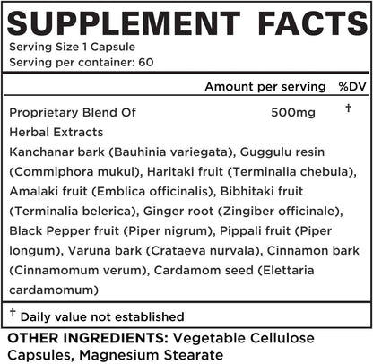 Kanchnar Guggul 500 mg Per Serving Vegetarian Capsules 60 Ct - Supports Healthy Thyroid Function, Healthy Glandular Function and Promote Healthy Weight Management.