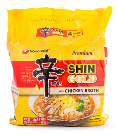 Nongshim Premium Shin Gold with Chicken Broth (4.58oz, Pack of 4), Set of 2 - Total 8 Pack