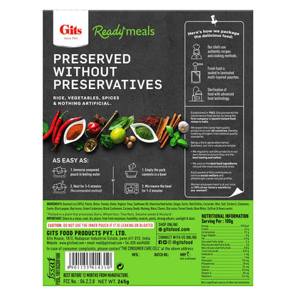 Gits Ready to Eat Veg Biryani, 795g (Pack of 3 X 265g Each)