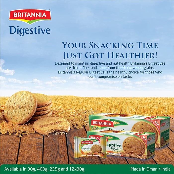 BRITANNIA Digestive Original Biscuits 14.11oz (400g) - Whole Wheat Flavor Cookies - Breakfast & Tea Time Healthy Snacks - Suitable for Vegetarians (Pack of 4)