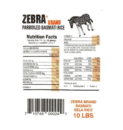 Zebra Brand Super Basmati Sella Parboiled Rice 10 lbs - Basmati Rice