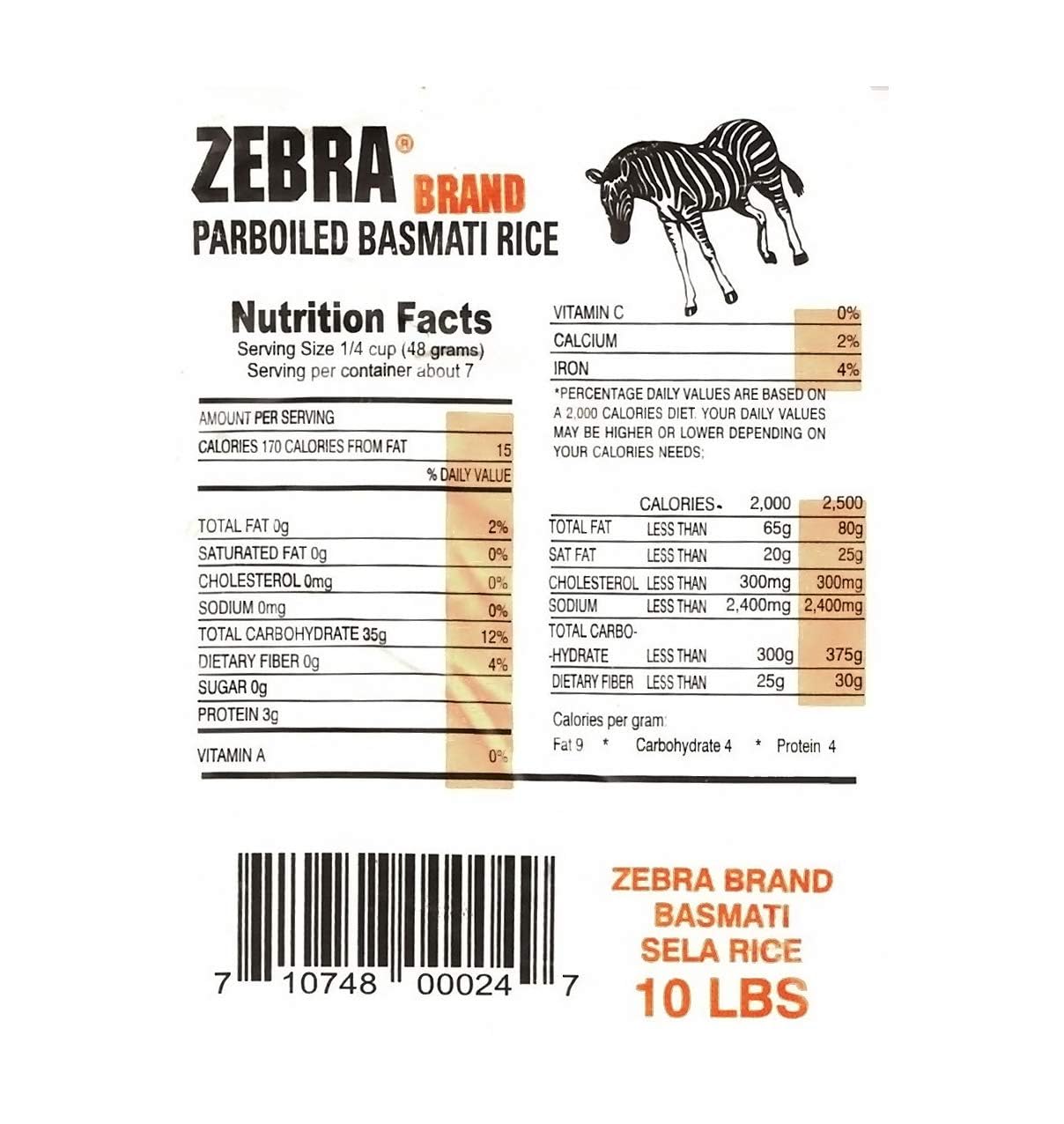 Zebra Super Basmati Sella Parboiled Rice 10 lbs