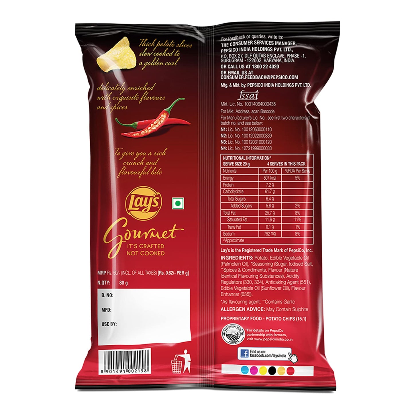 Lays Gourmet Kettle Chips, Premium Slow-Cooked Potato Chips, Chips - 2 Pack (Thai Sweet Chilli, 1.94oz)