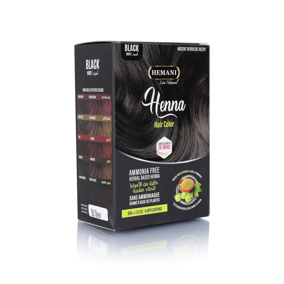 HEMANI Hair Henna Color 2.12 OZ (60g) 6 Applications, Colors in 20 Minutes - Ammonia Free - Herbal Based Henna (Black)