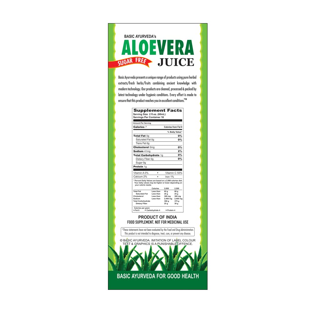 Basic Ayurveda Aloe Vera Juice Sugar Free 960 ml